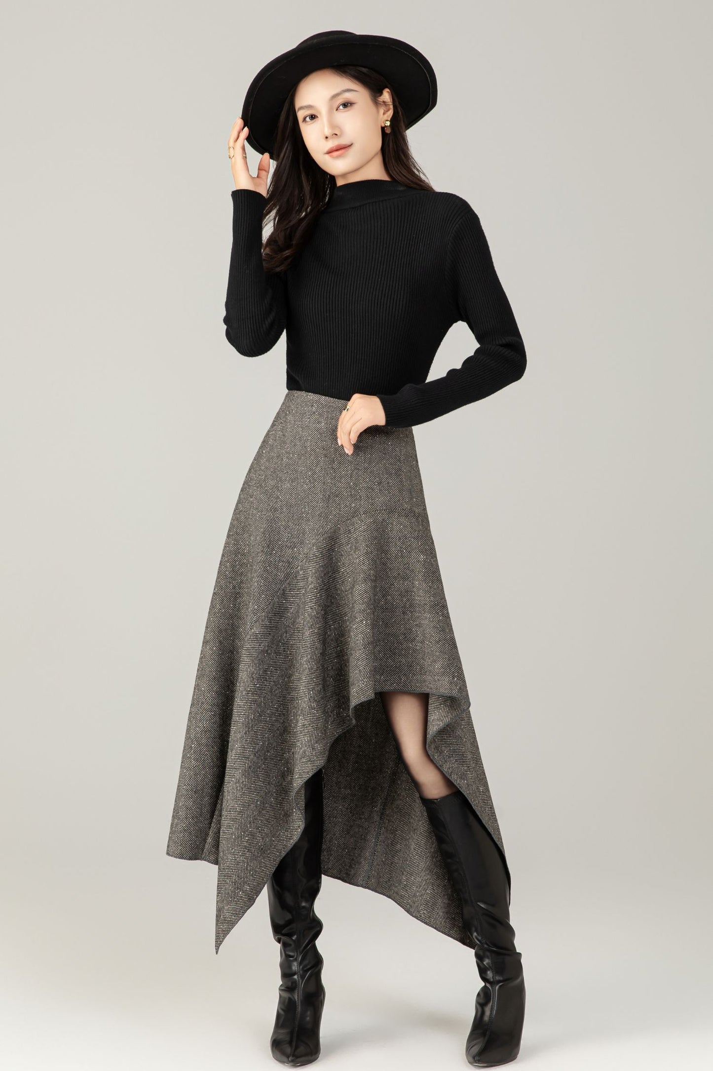 Gray irregular winter wool skirt women C5250