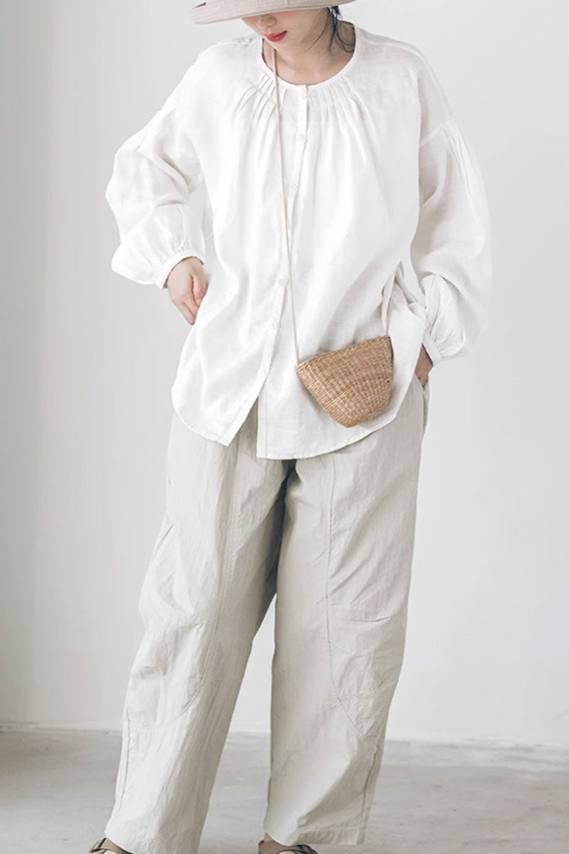 Long sleeves spring linen shirt women C3843