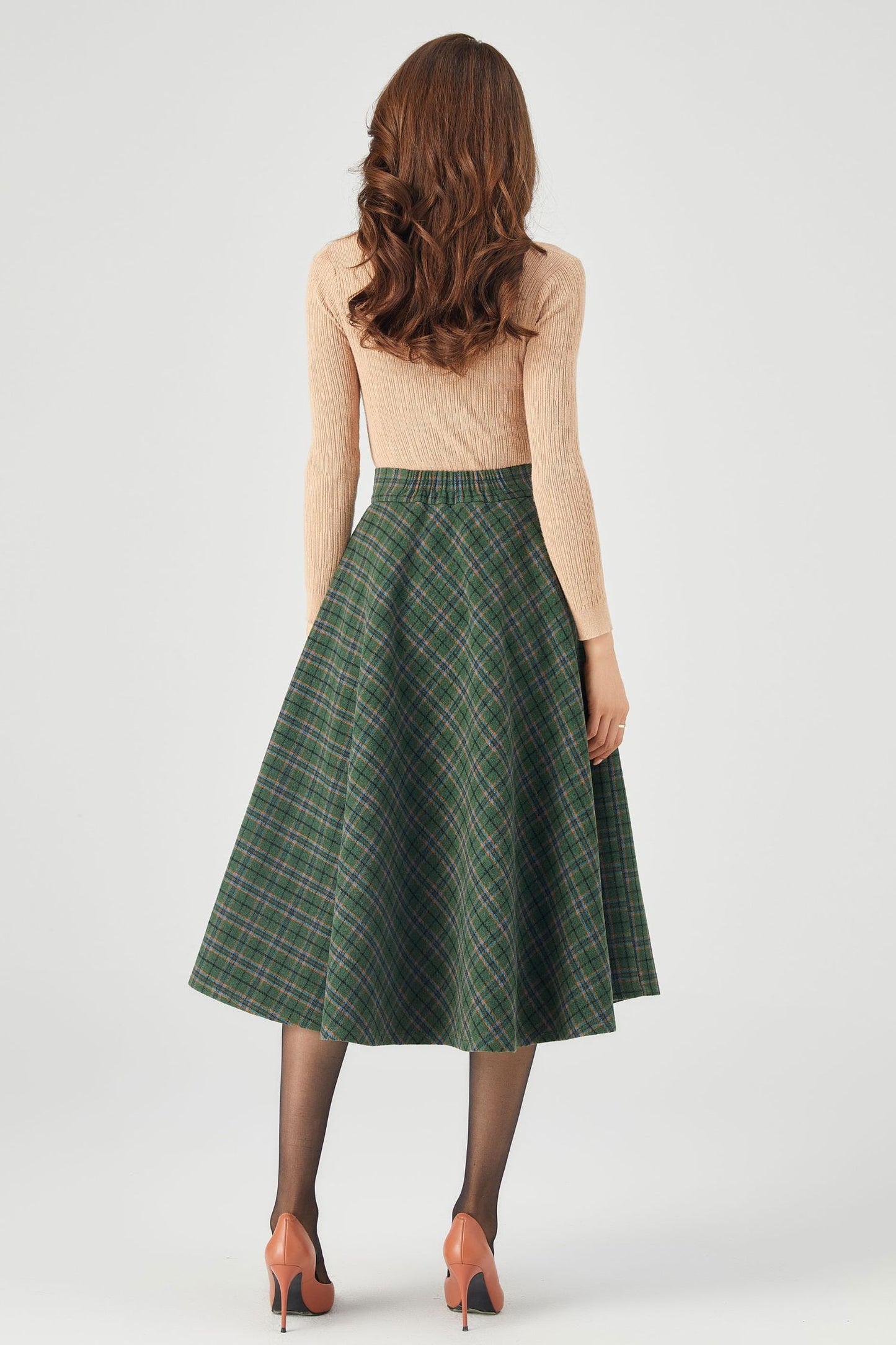Winter Plaid Midi Wool Skirt C3686