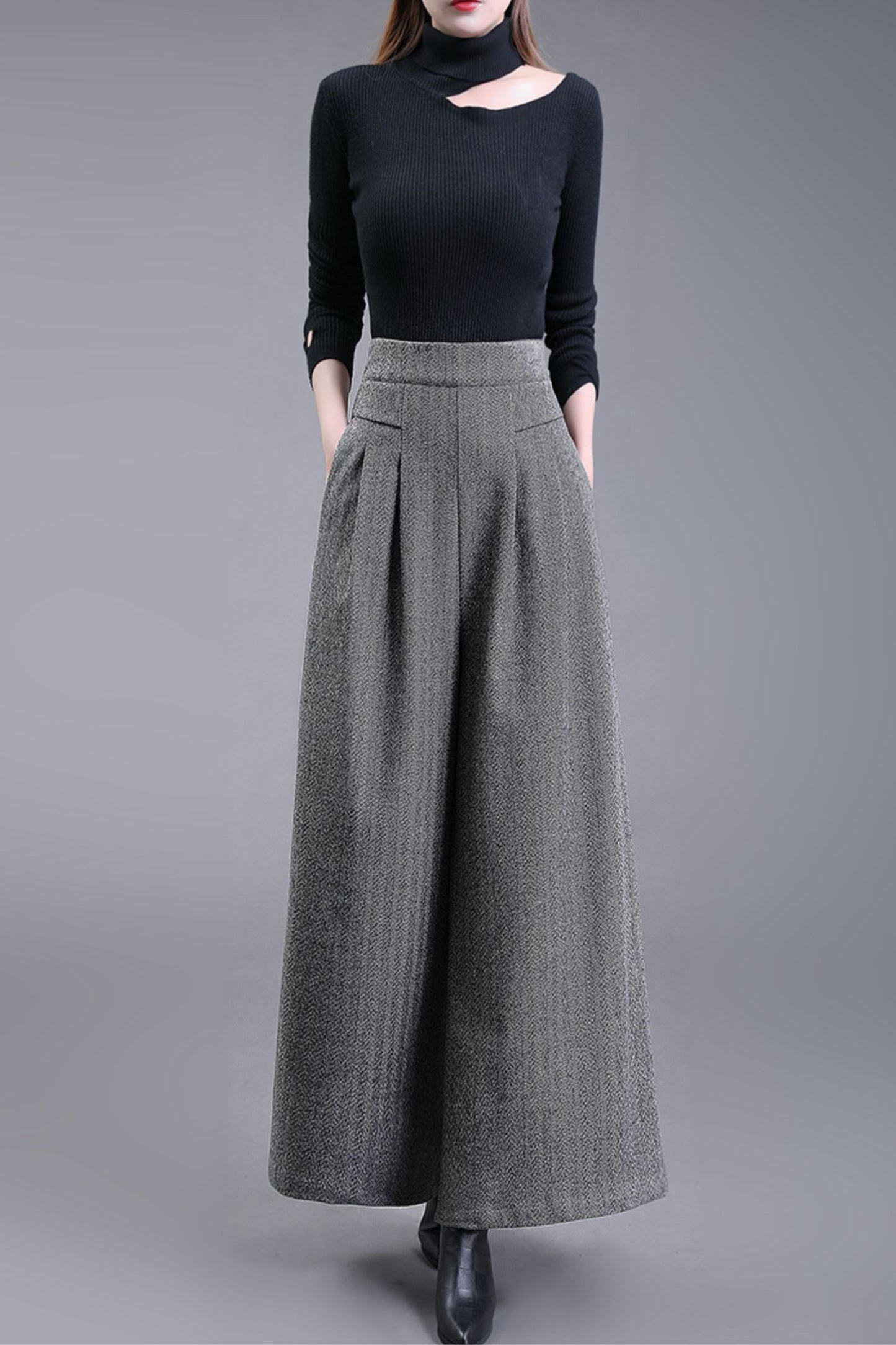 Long wide leg winter wool pants c5085