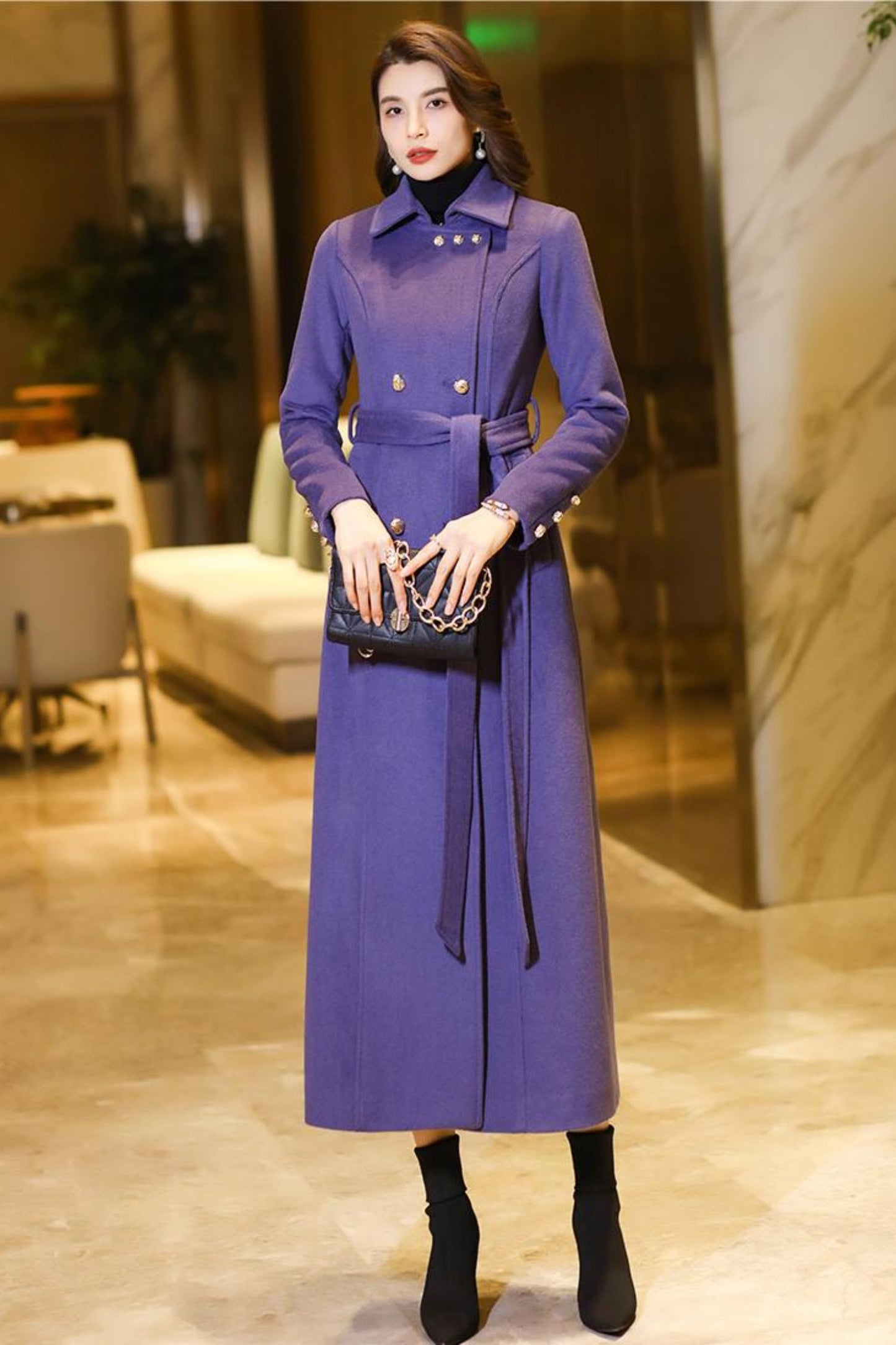 Women's Medium-length Purple coat C3772