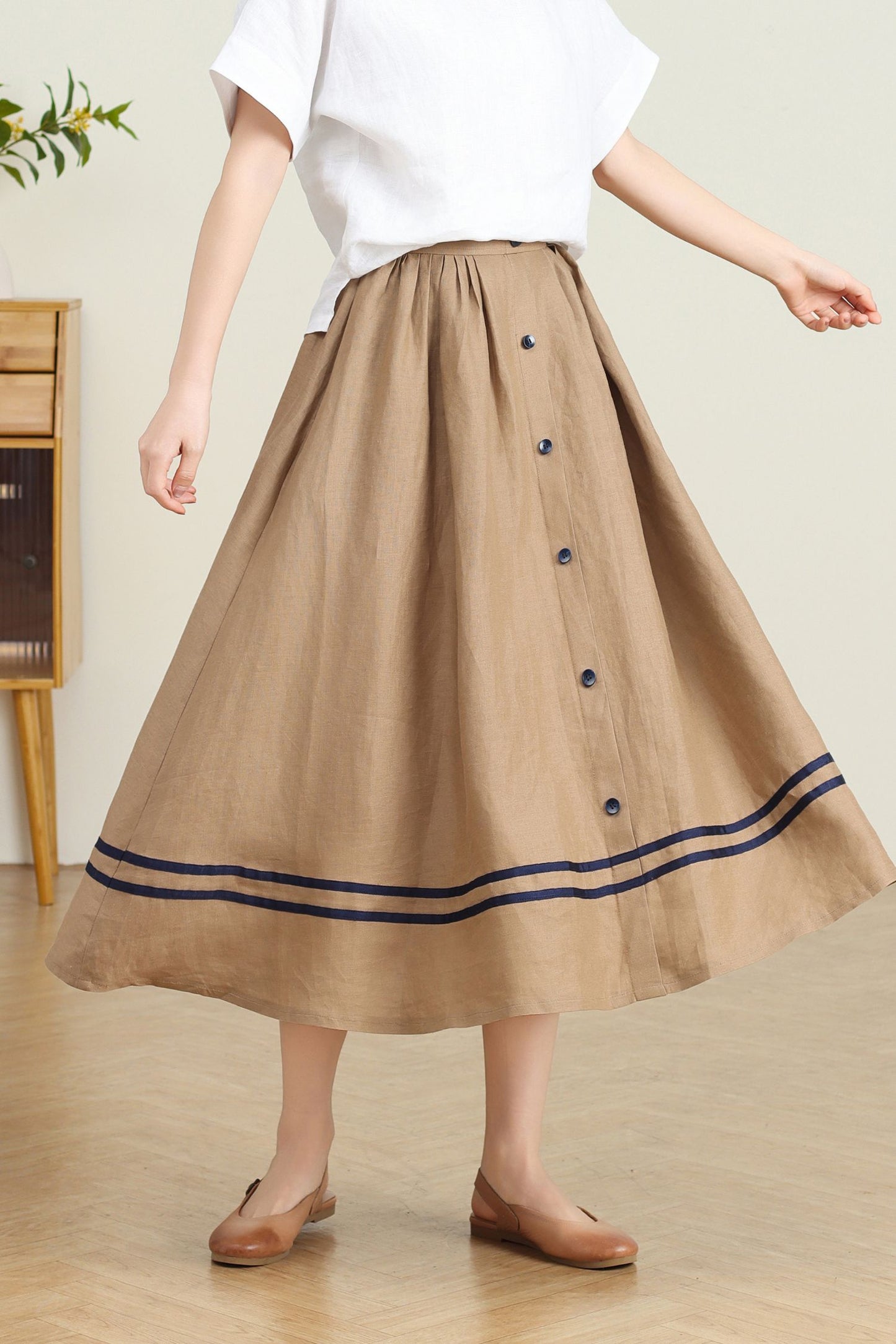 Button down swing linen Skirt C4730