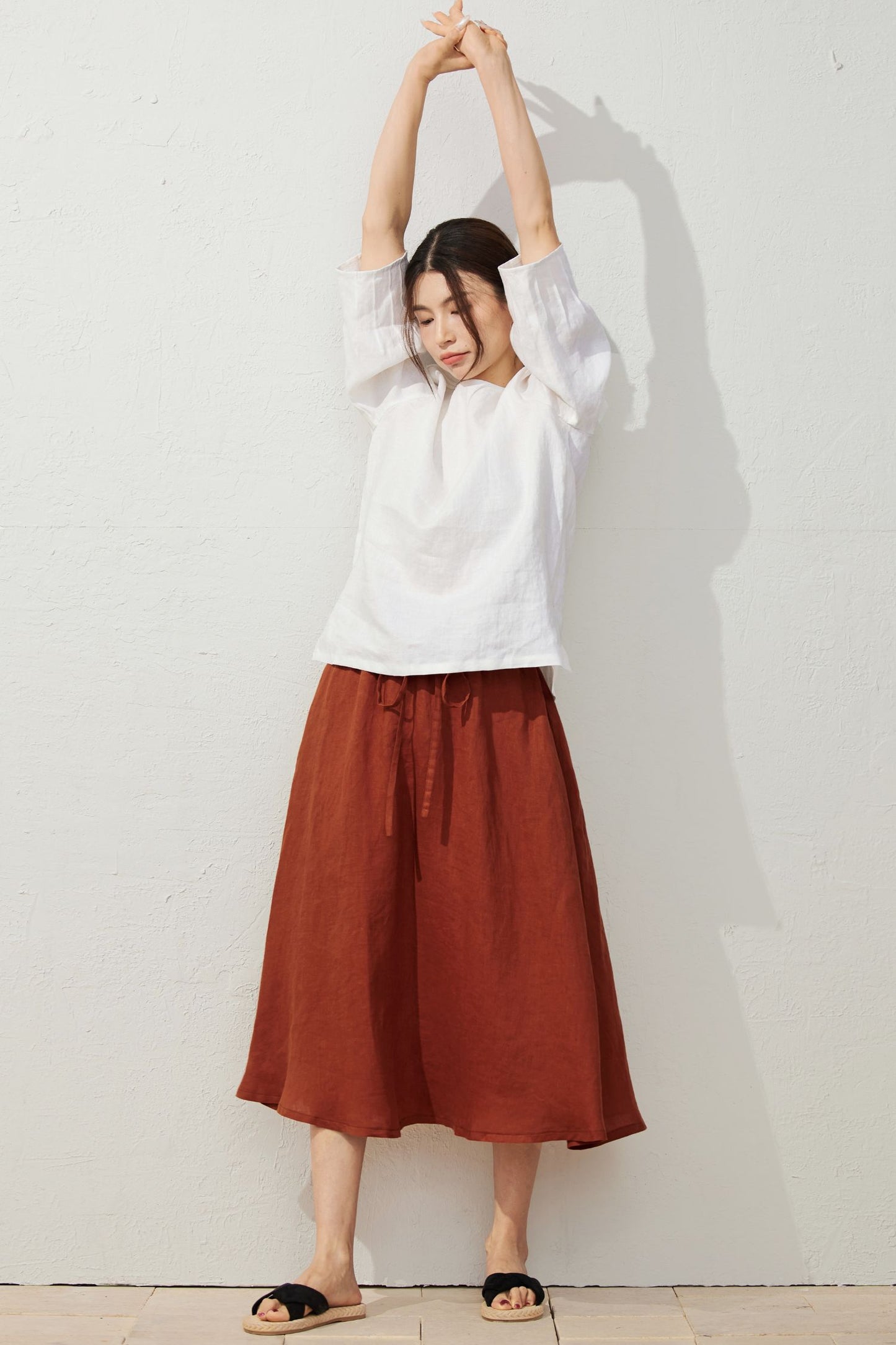 Elegant Orange Elastic Waist Skirt C3932