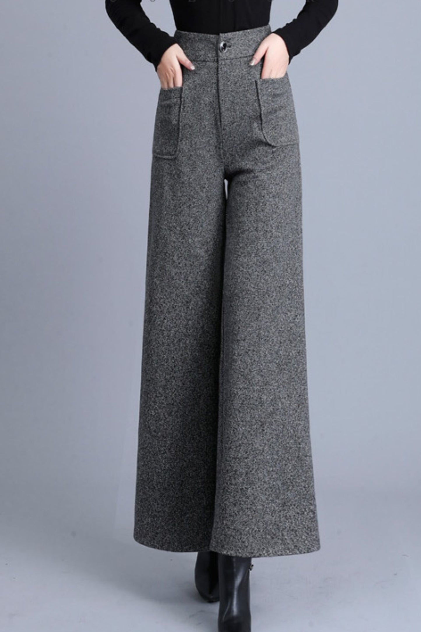 High waist wool pants with pockets c5088