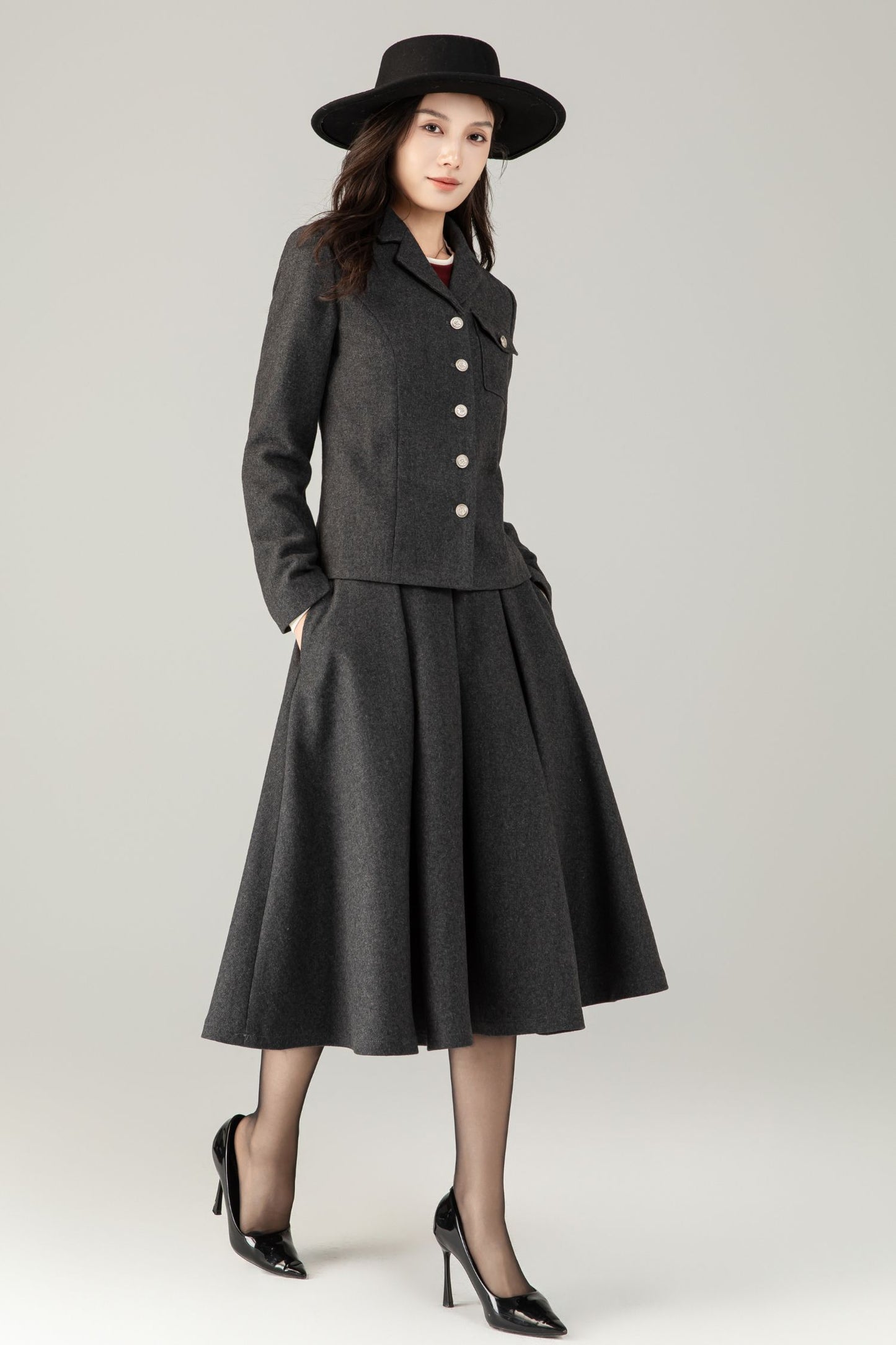 Gray short wool jacket coat C5241