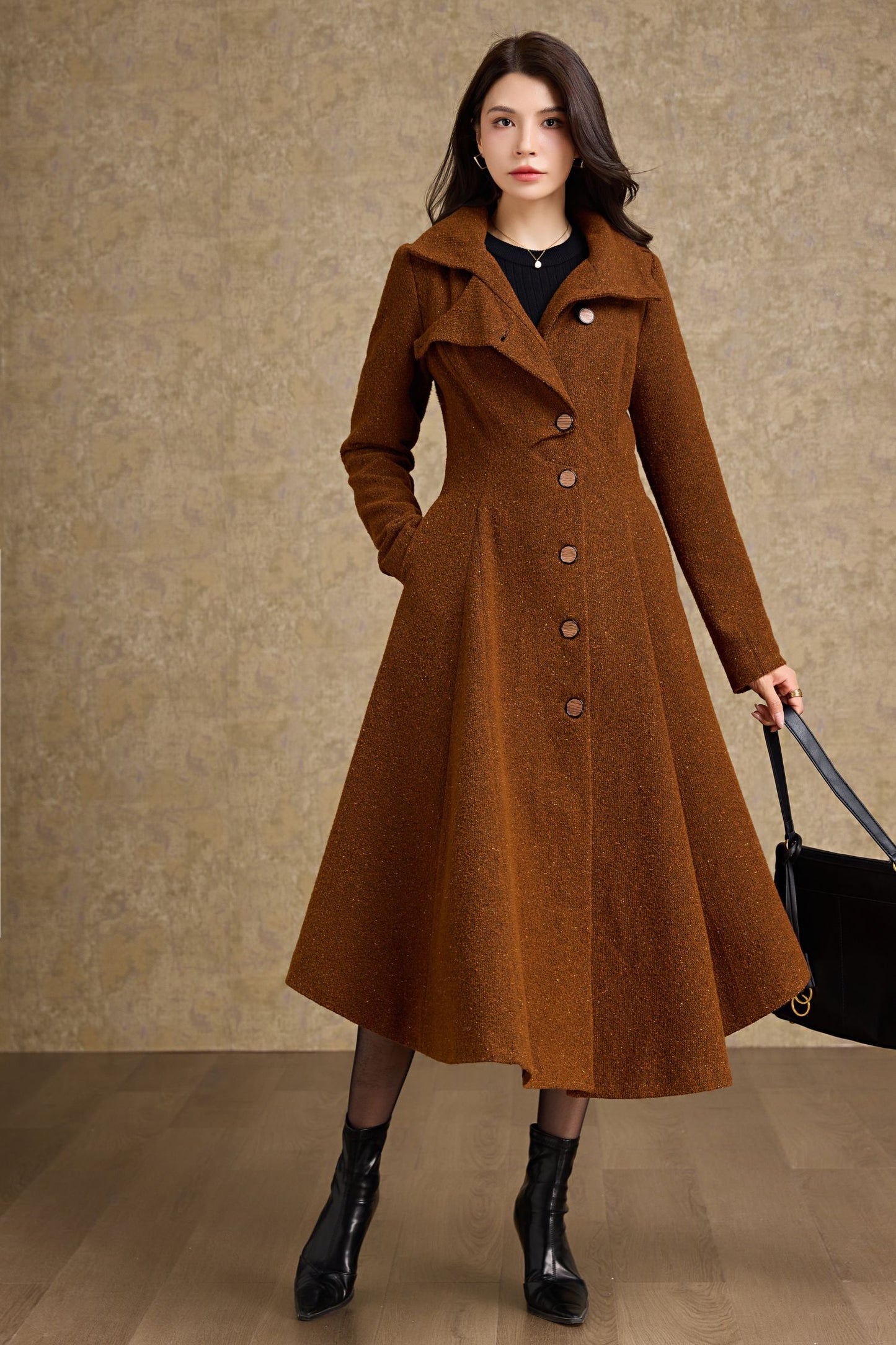 Asymmetrical hooded winter wool coat - C4475