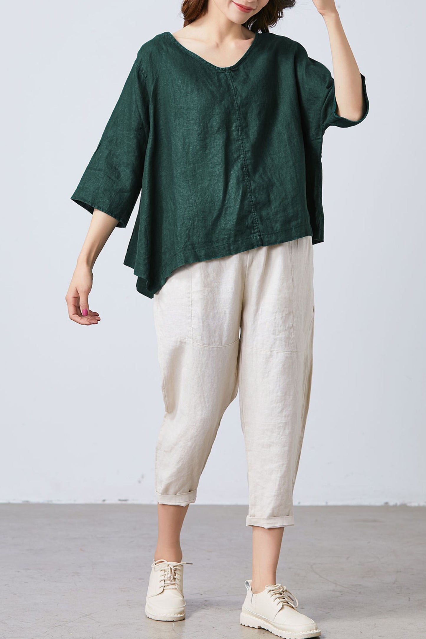 Women's Casual Green Linen Tops C1701