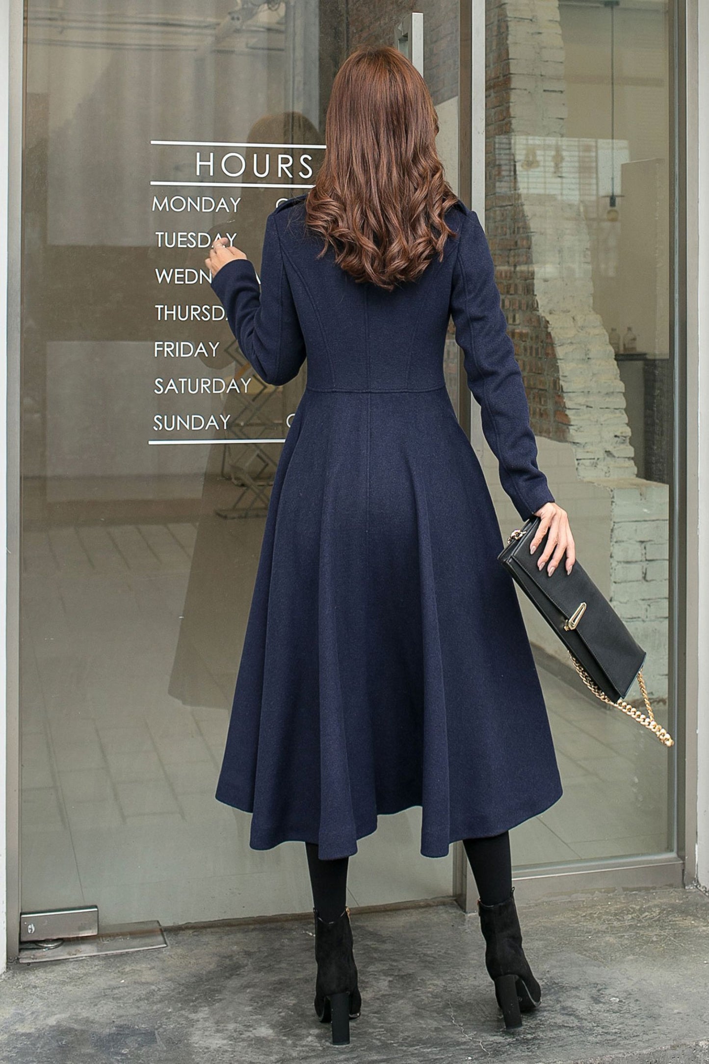 Navy Blue Long Wool Princess Coat C2578