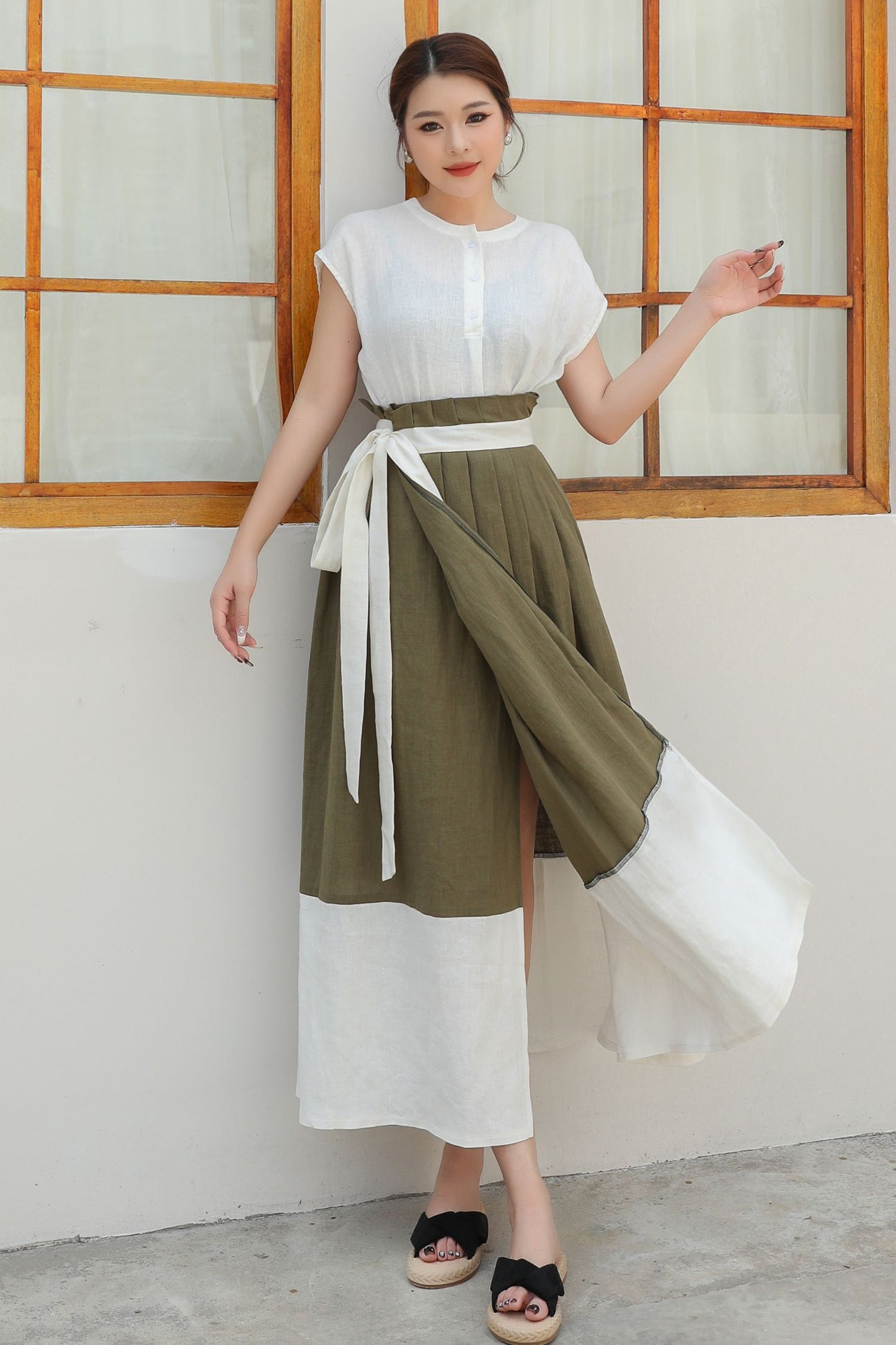 Womens Wrap Linen Maxi Skirt c4835