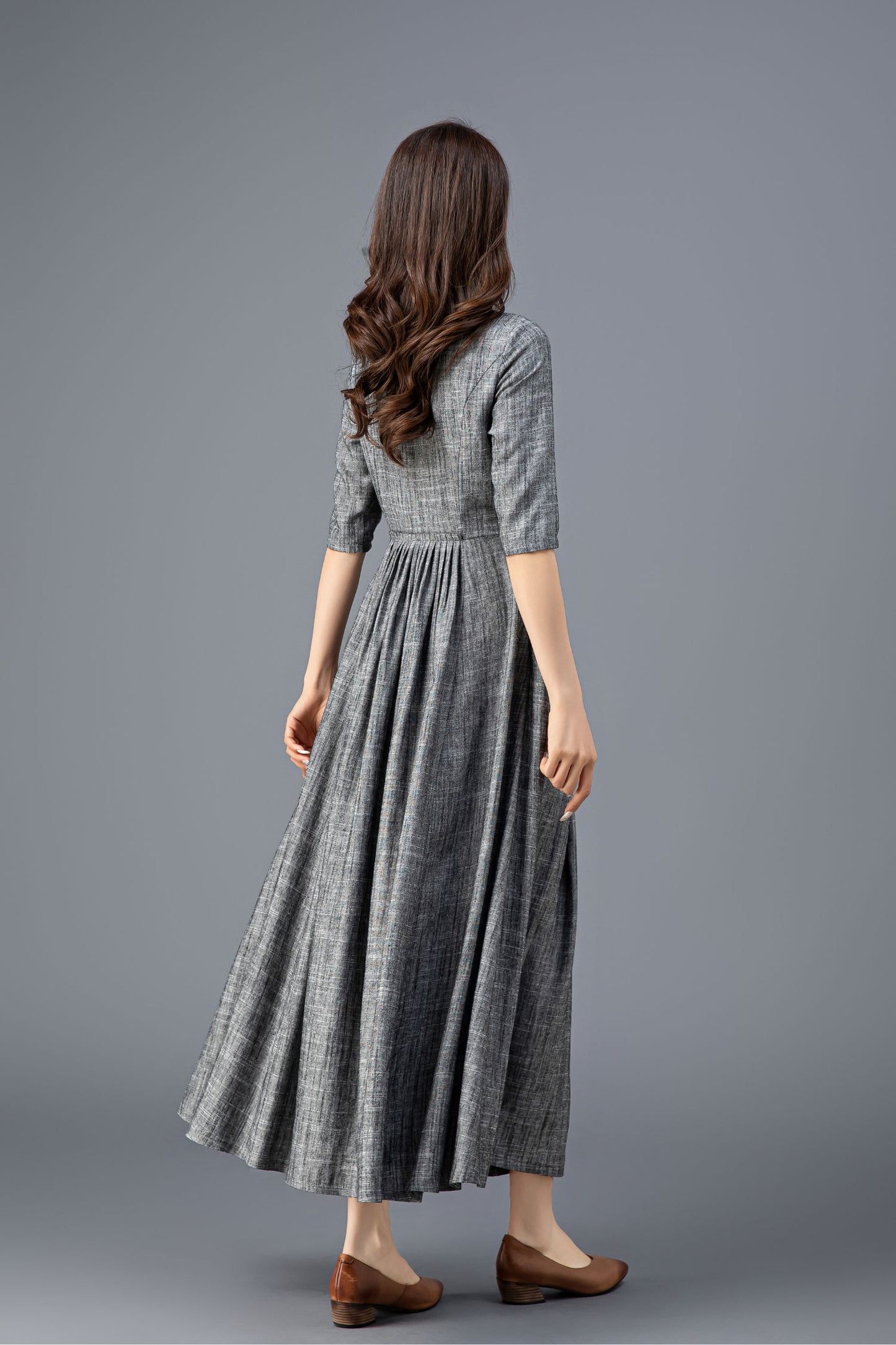 Women's Gray Linen Dress C3916