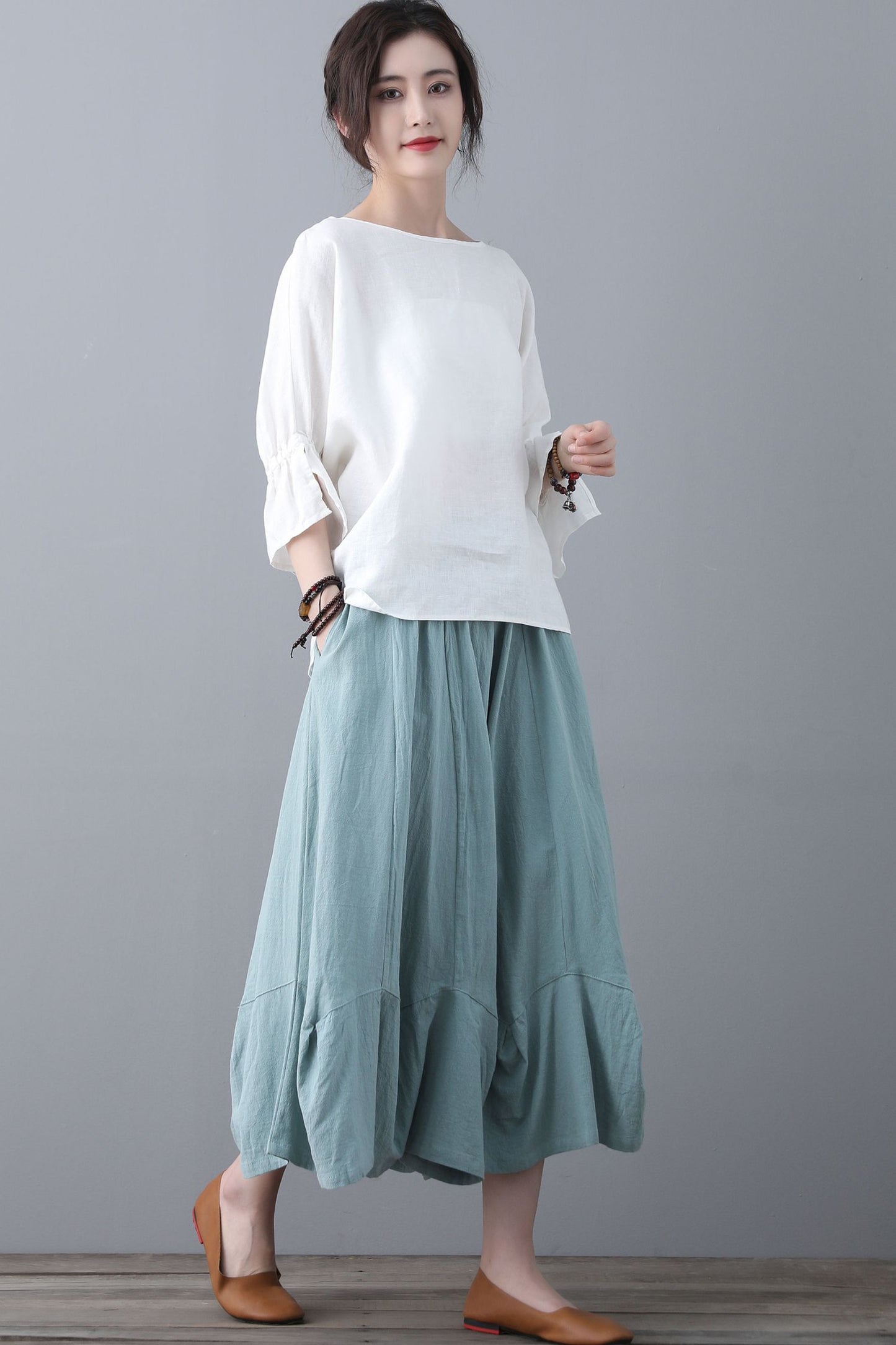White linen Spring and Summer organic tops C1864