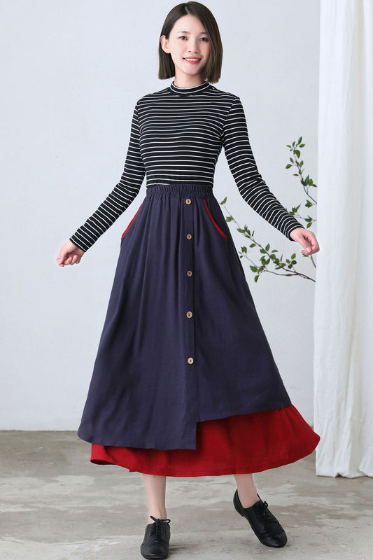 Linen Irregular Plus Size Spring Skirt with Pockets C2612