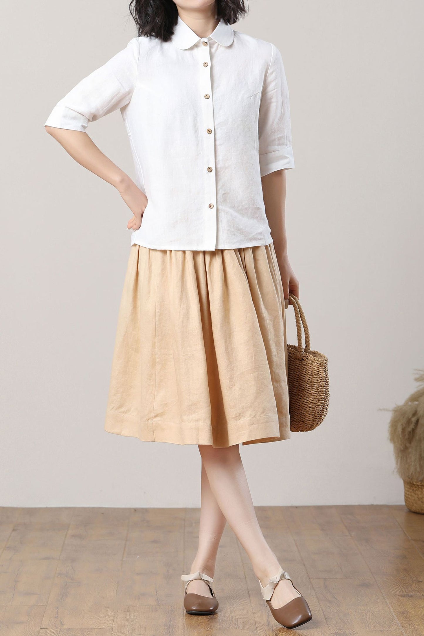 Women's White Linen Shirt C3280 -Size M #CK2300473