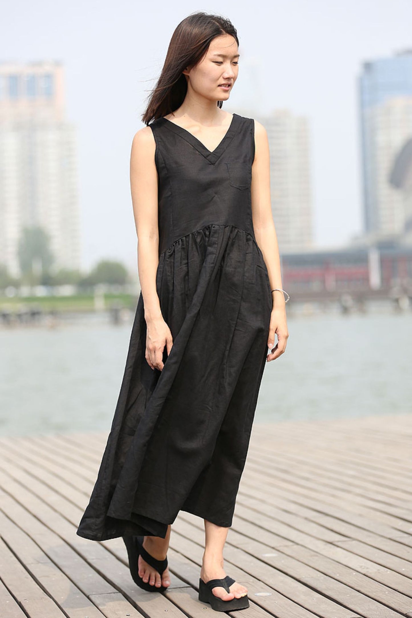 Summer Casual Black linen Dress C274
