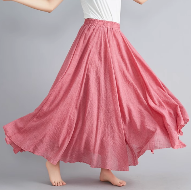 Maxi summer linen skirt women C5023-9 (light red)
