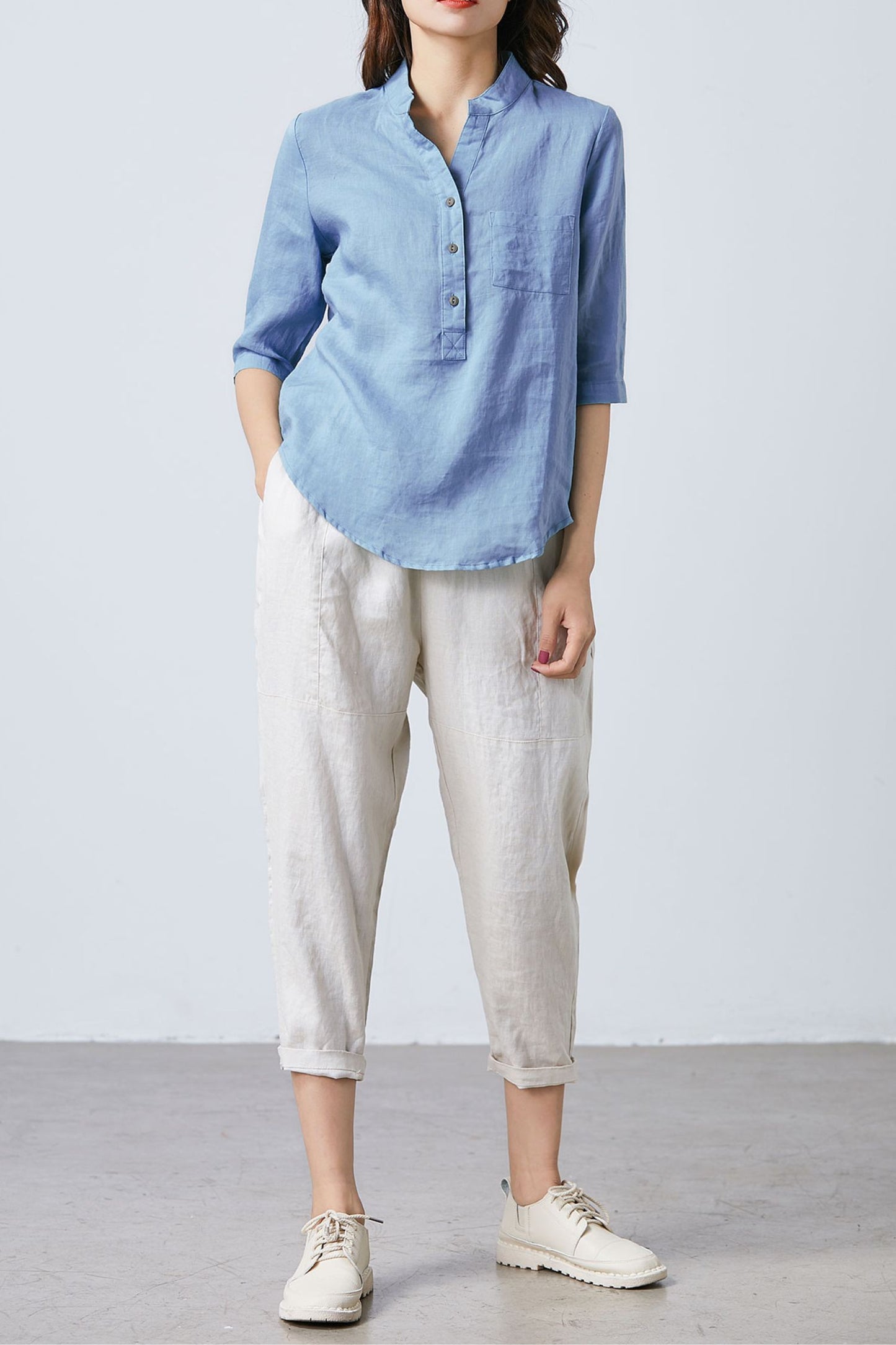 Blue linen top for women C4853