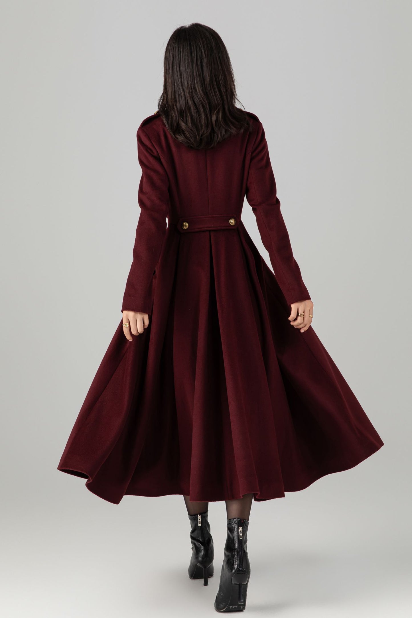 Burgundy winter long warm wool coat C5271