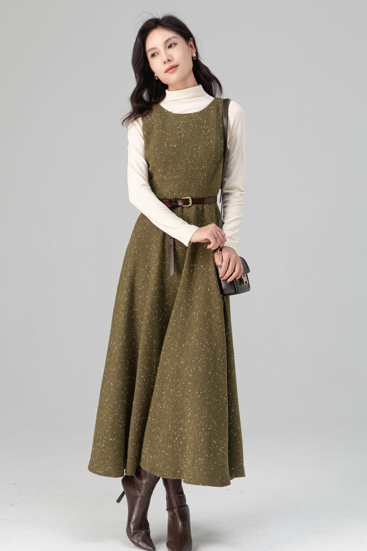 Autumn Winter Sleeveless A-Line Wool Dress C5203