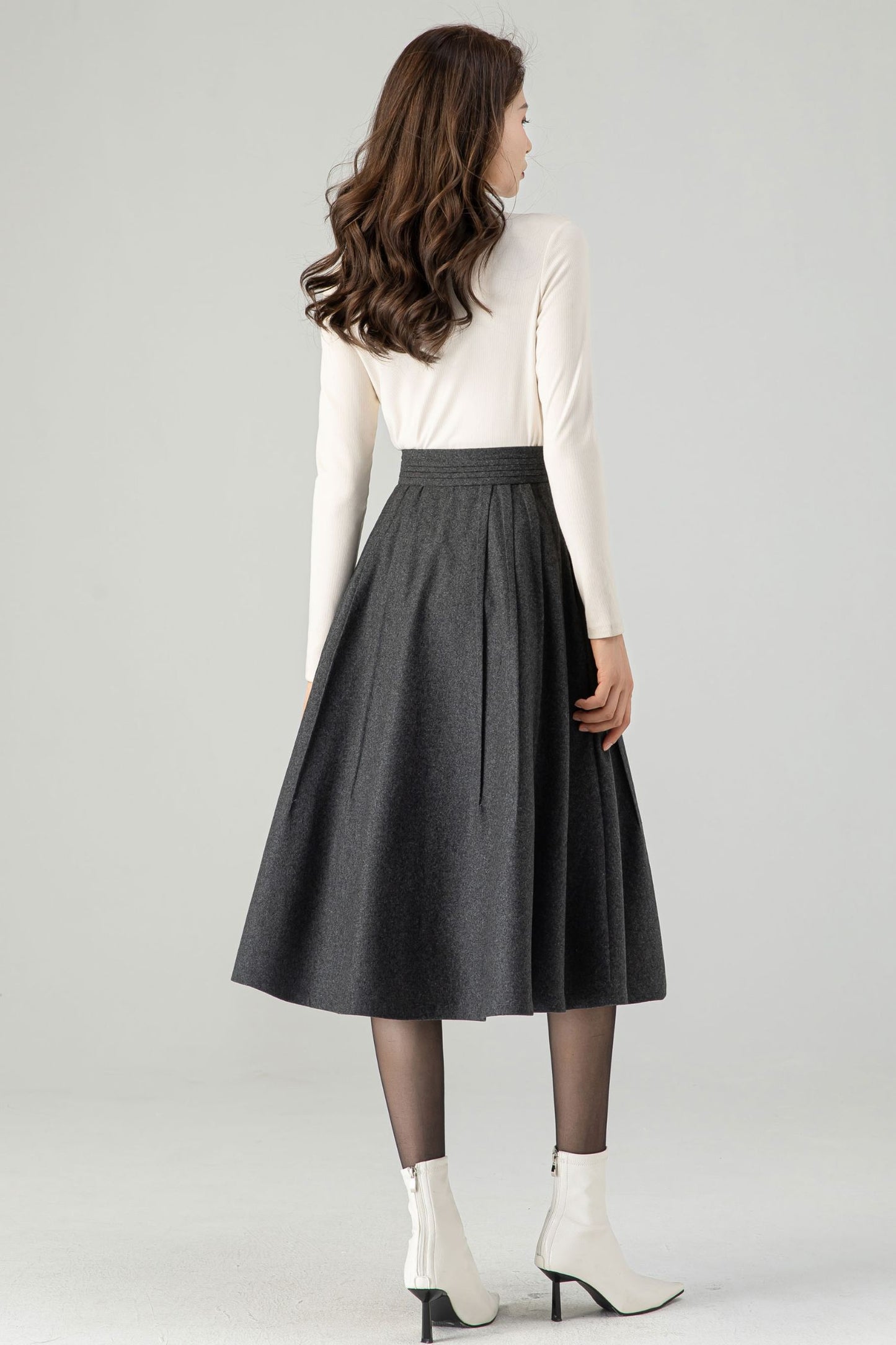 Midi Grey Winter Wool Skirt C4322