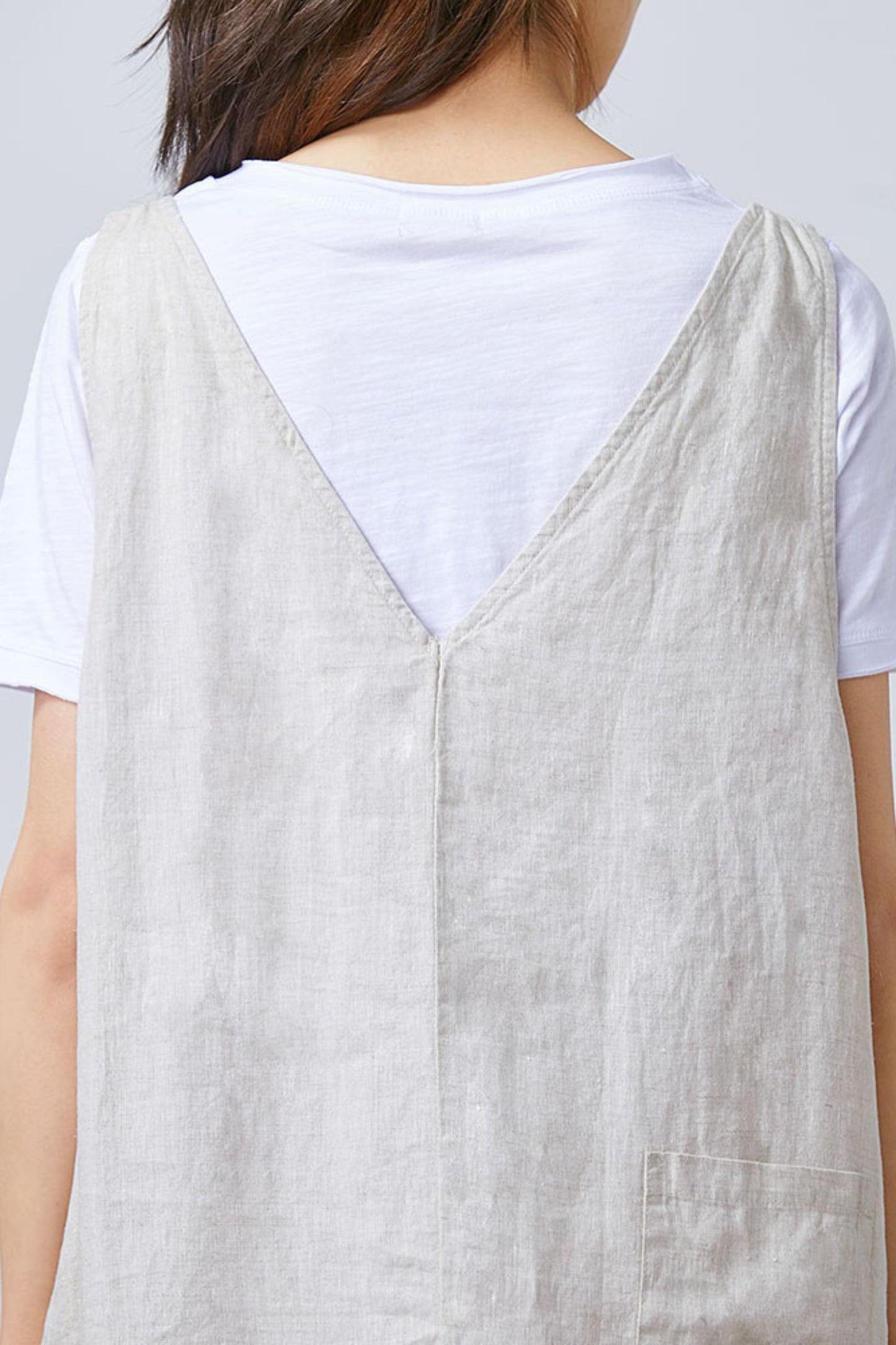 Women Casual Linen Vest Dress Strap Dress Loose Overalls With Pockets C1675