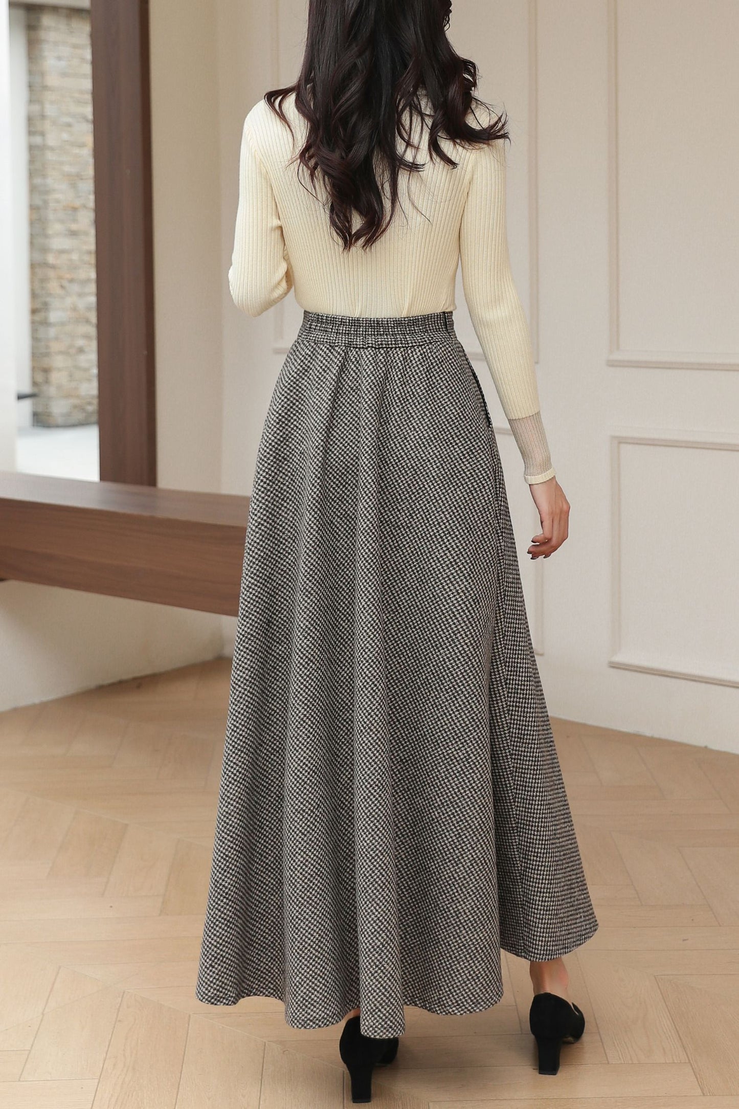 Vintage Classic Long Maxi Plaid Wool Skirt C5190