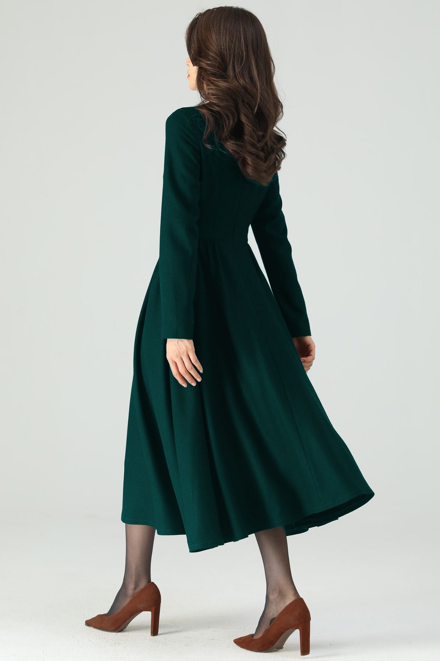 Dark Green Midi Wool Dress C4528