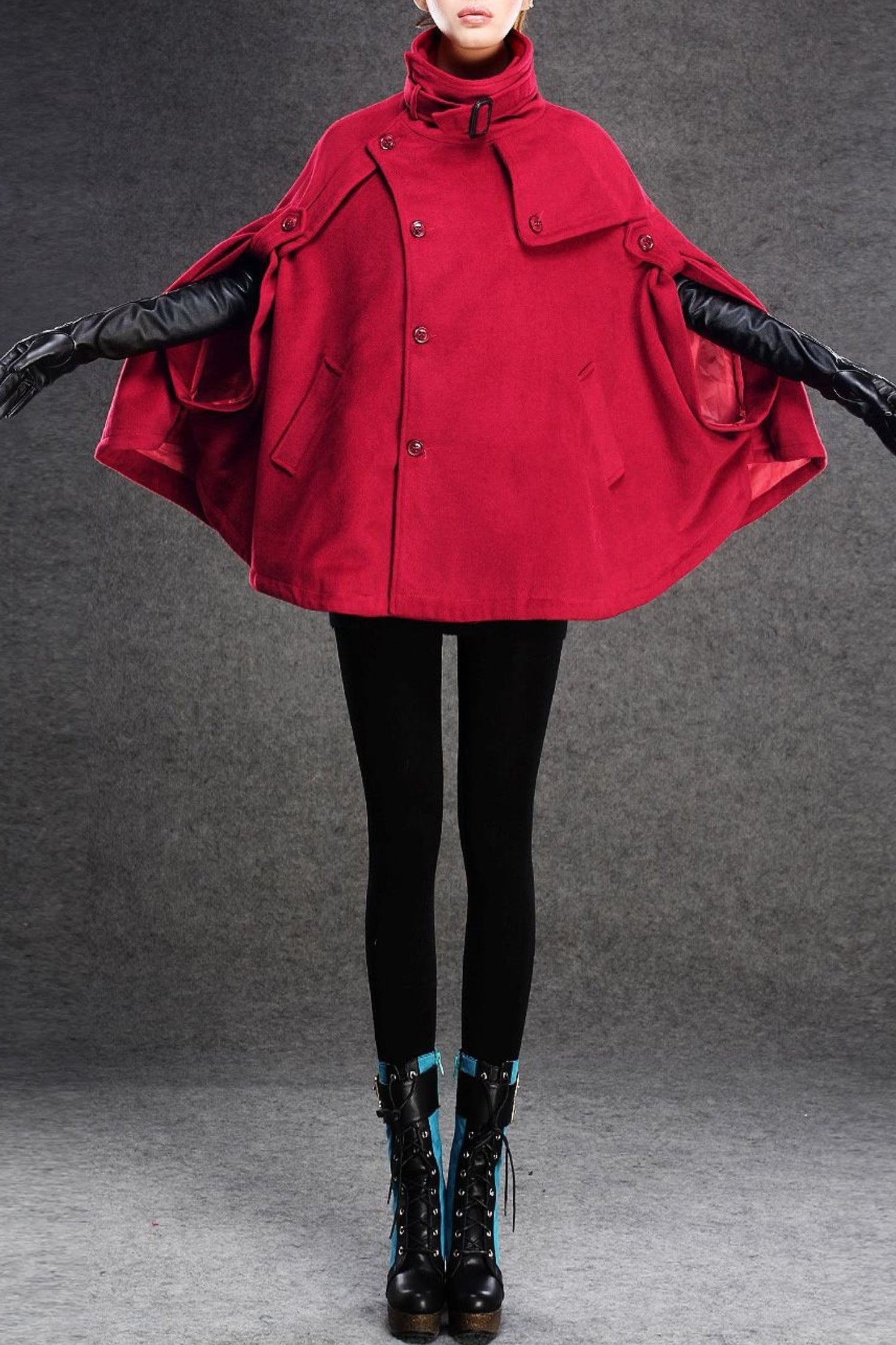 womens winter red wool cape C135