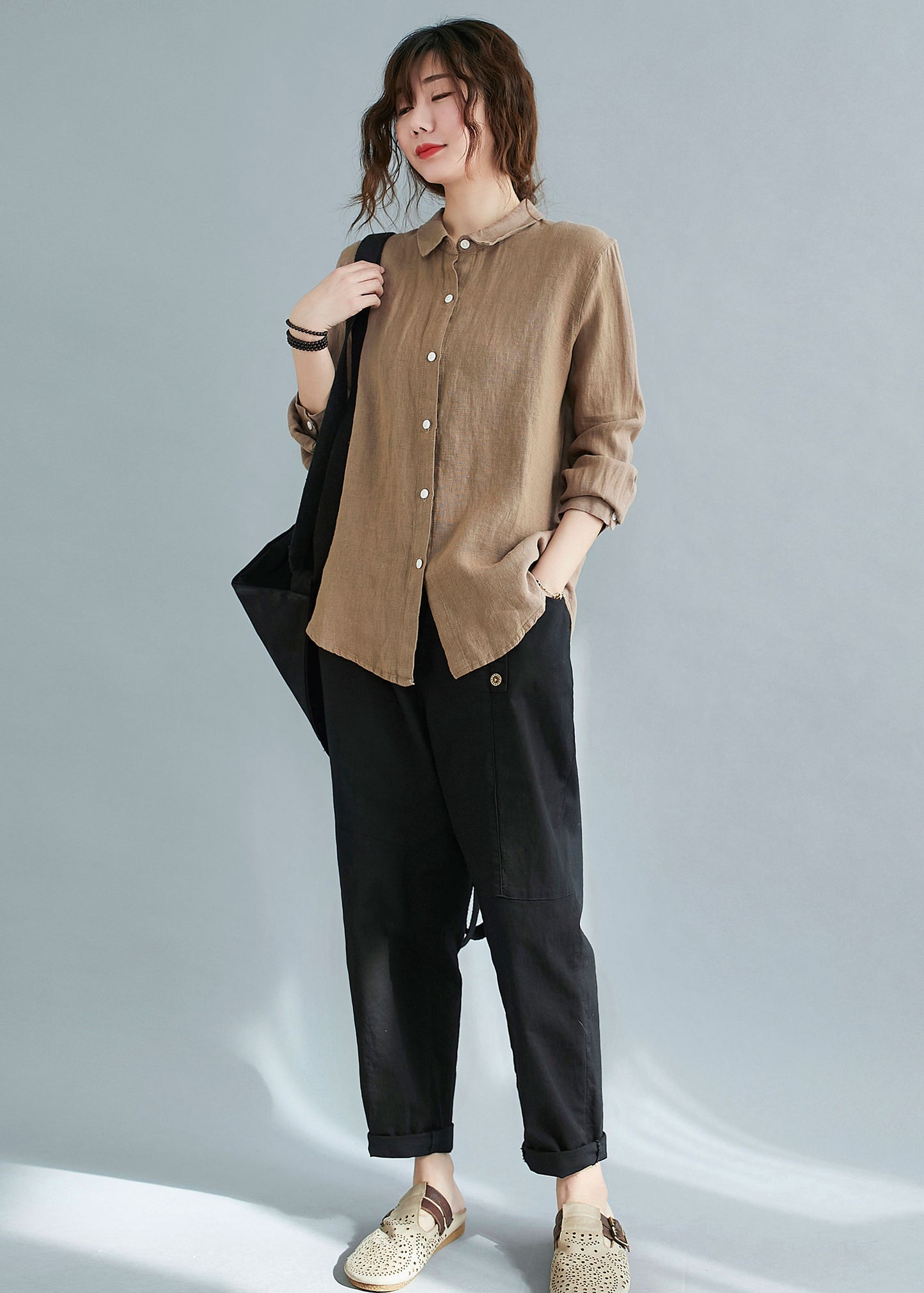 long sleeves button up linen shirt c2118