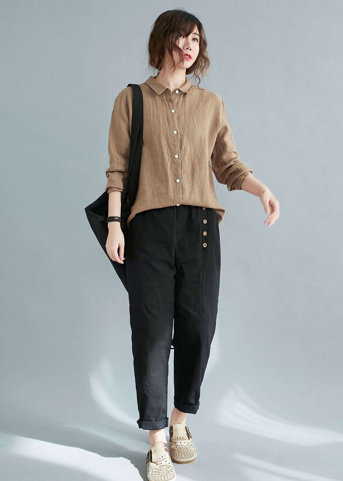 long sleeves button up linen shirt c2118