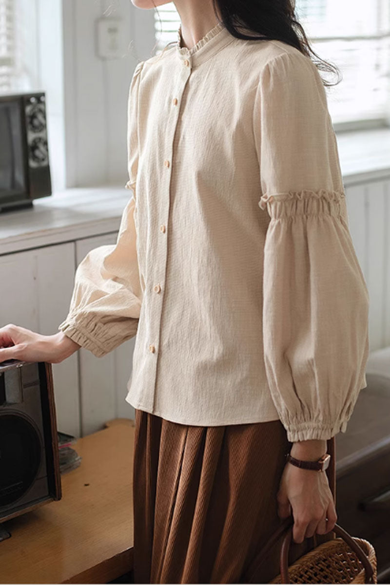 spring linen top with ruffle details C3848