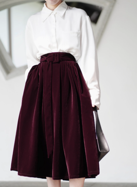 A line skater knee length velvet skirt C4541