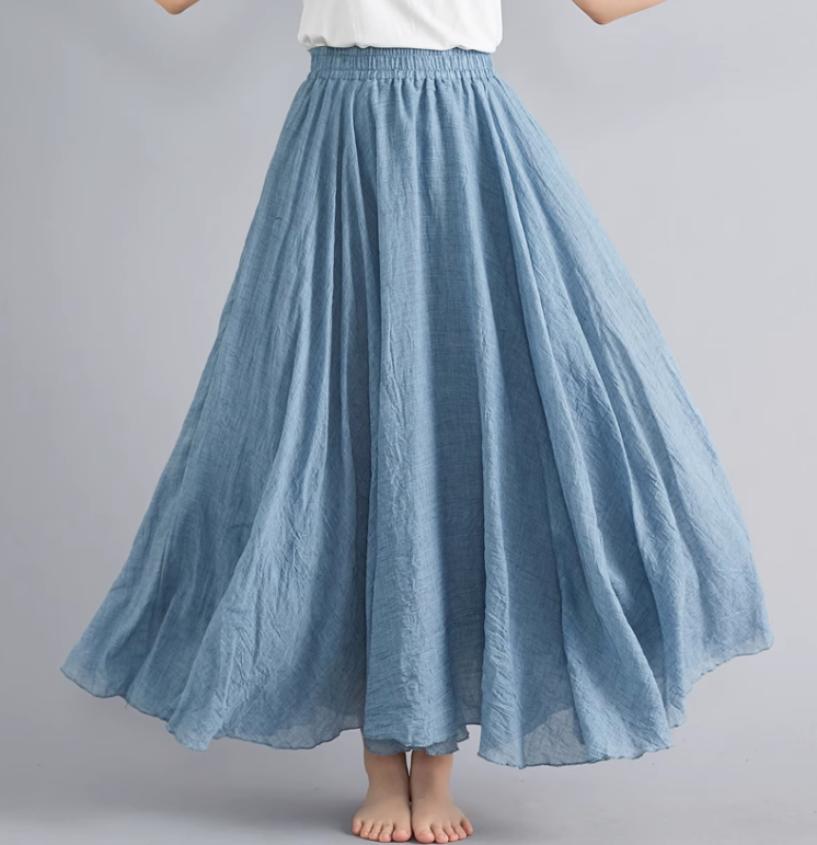 Maxi summer linen skirt women C5023-7(blue)