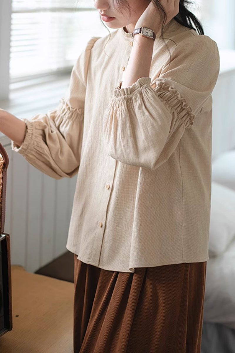 spring linen top with ruffle details C3848