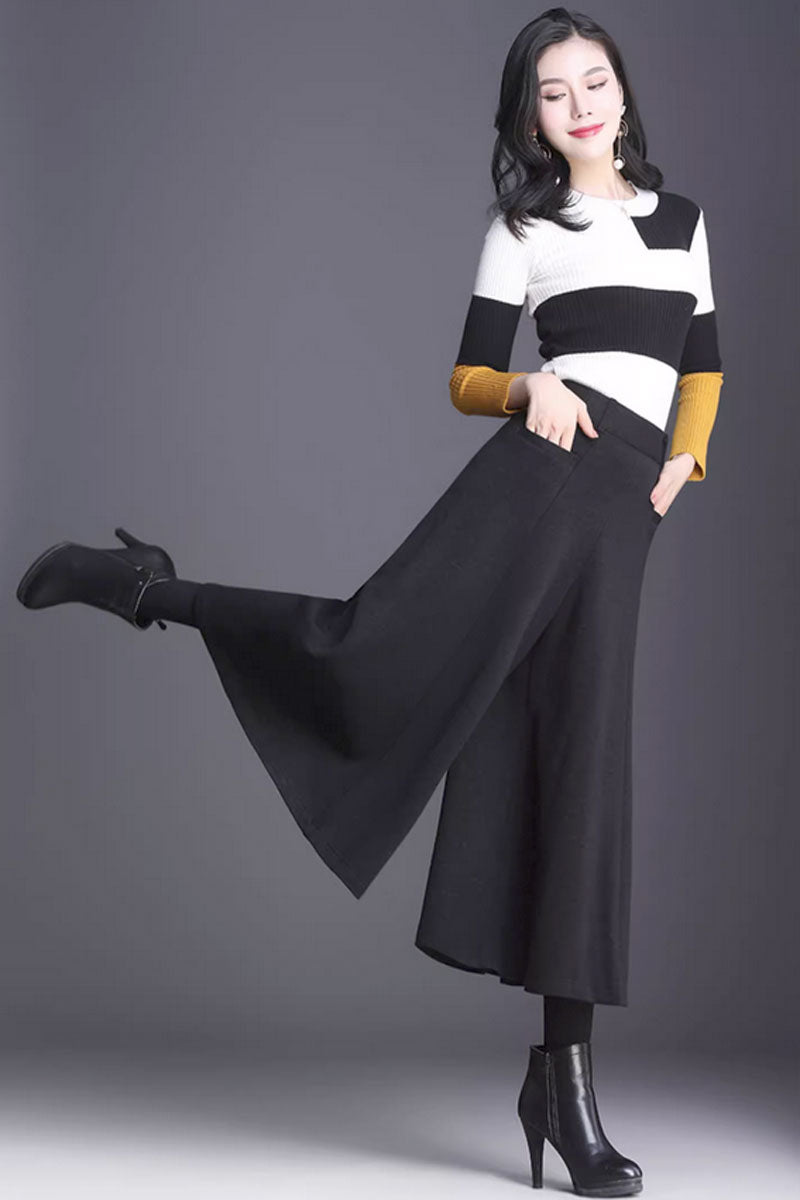 Winter wide legs wool pants, plus size wool pants C3434