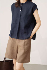 summer linen shirt top with cap sleeves C3850