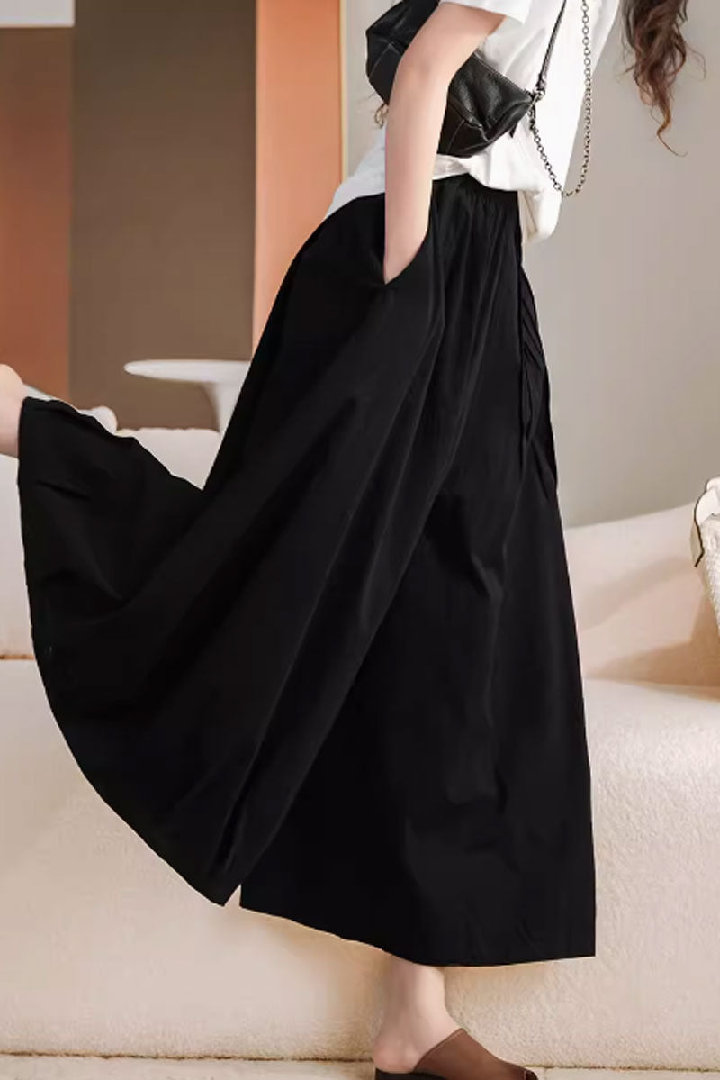 wide leg cotton pants with elastic waist C3861