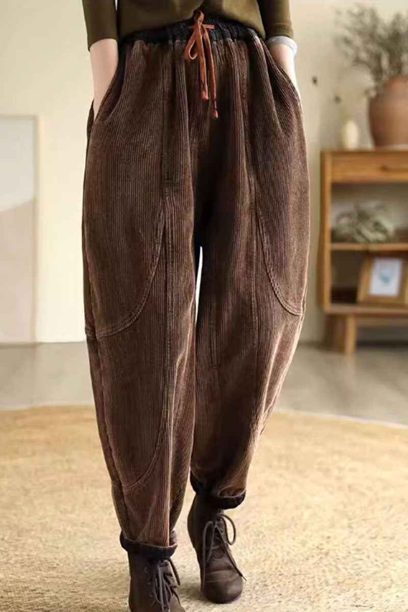 long corduroy pants with drawstring waist C3814