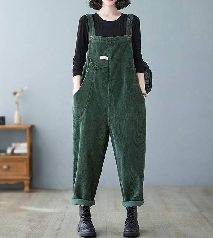 Long corduroy overalls pants women C5130