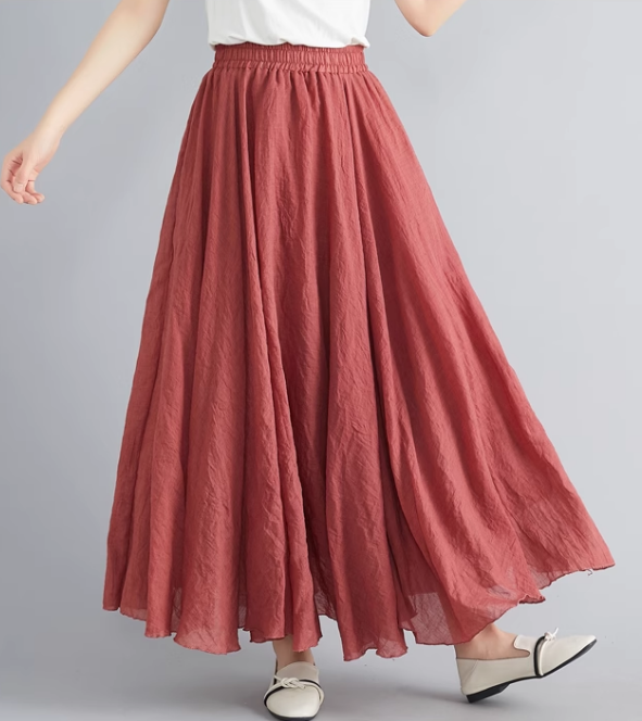 Plus size swing linen skirt women C5023-16 (rust red)