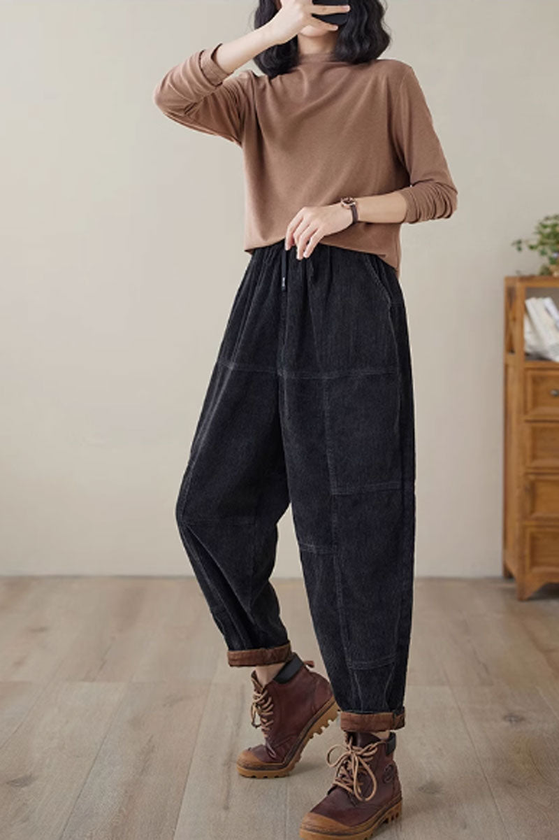 long corduroy pants with drawstring waist C3812