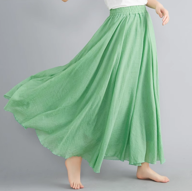 Swing long summer linen skirt women C5023-4 (green)