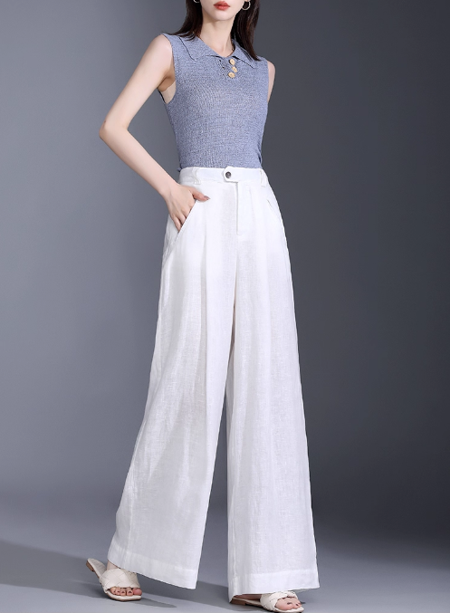 Wide leg long summer linen pants c5071