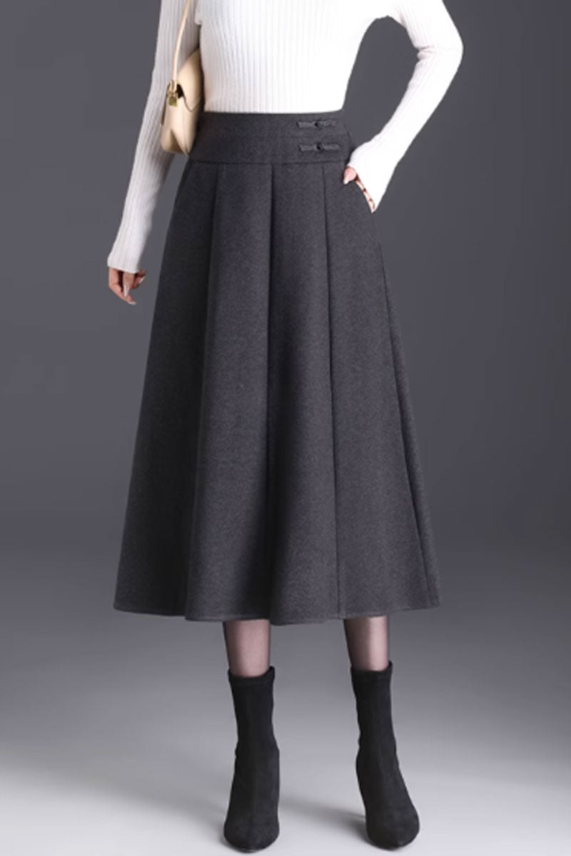 pleated a line midi wool skirt women C3755