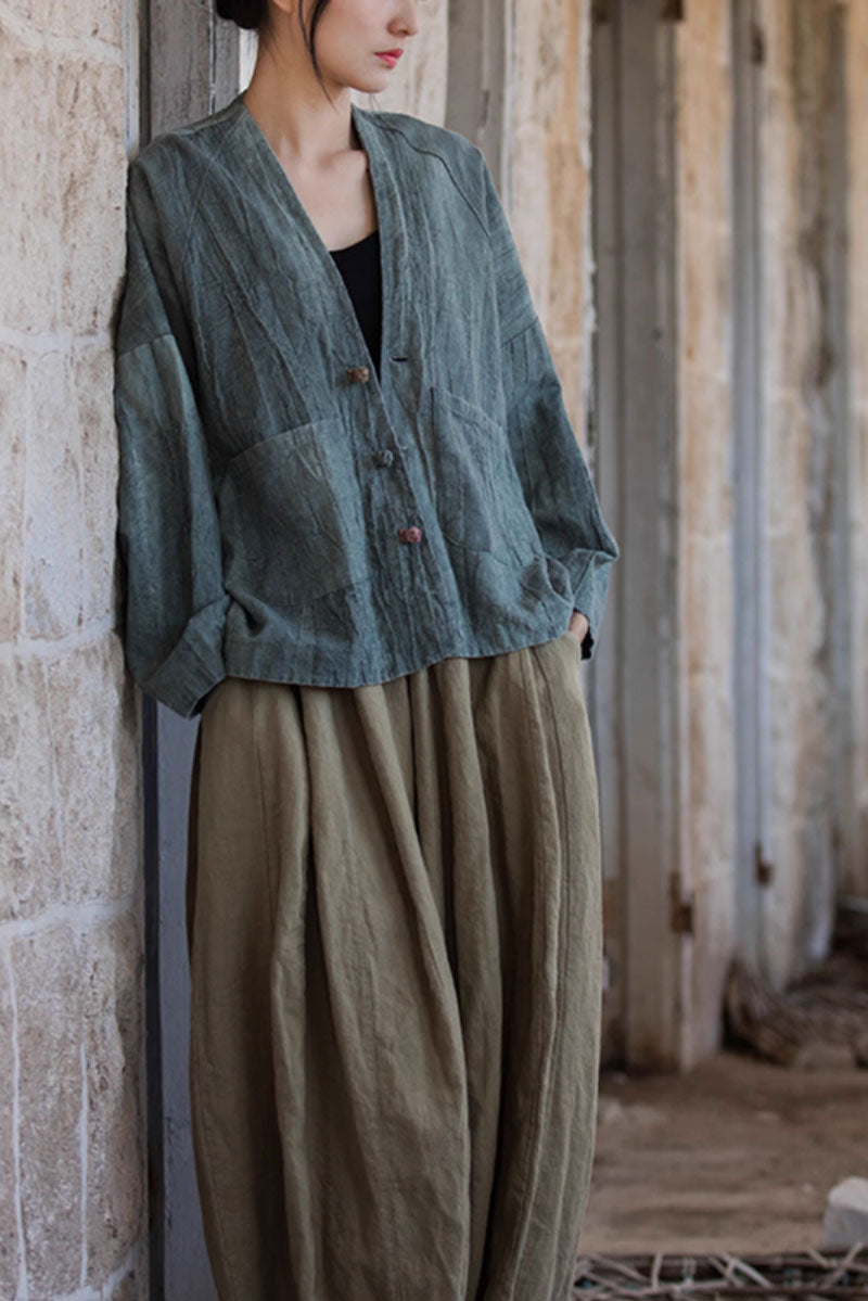 Spring womens linen shirt blouse C3846