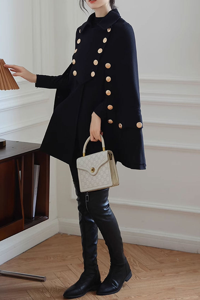 Double breasted military wool cape women C3656