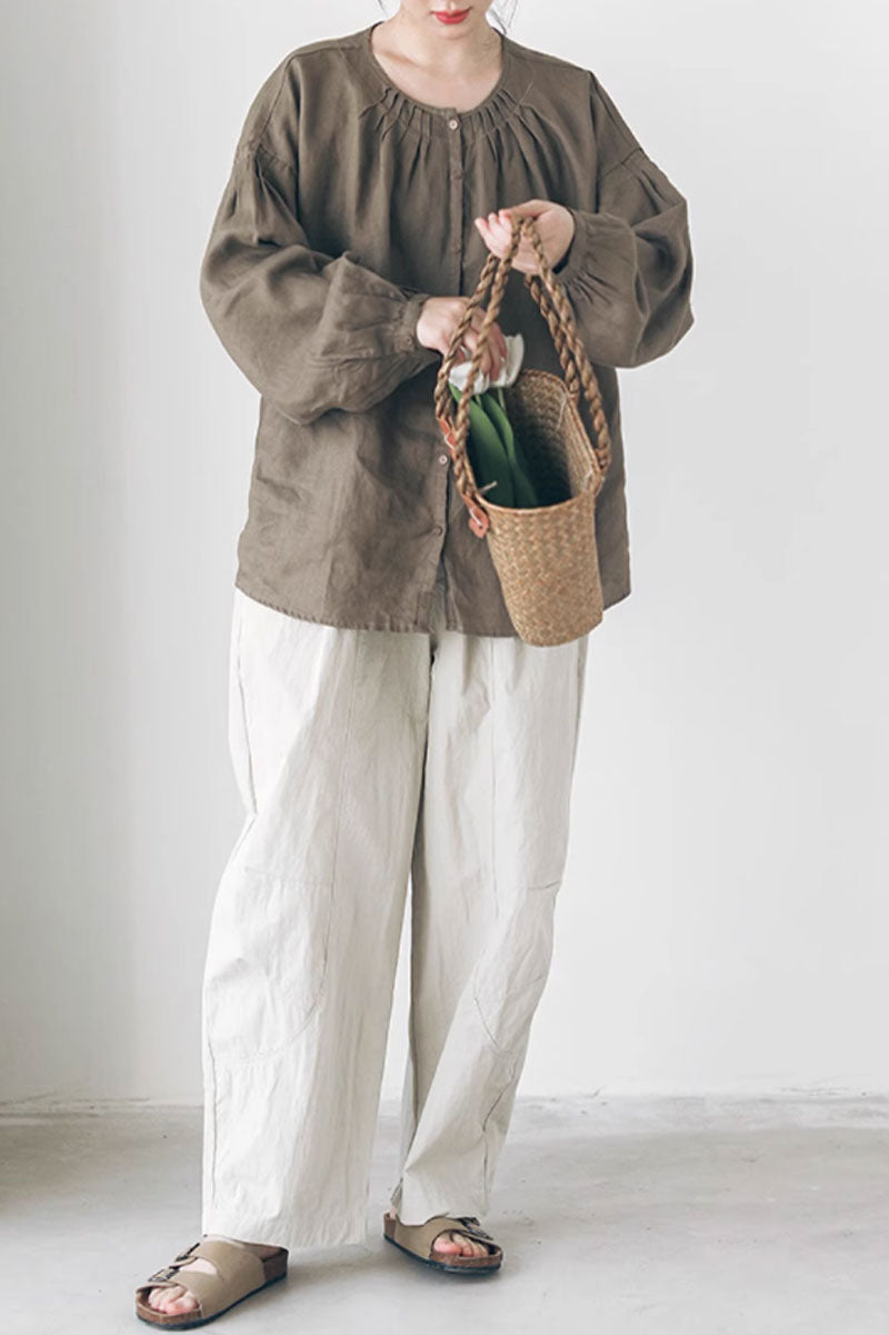 Long sleeves spring linen shirt women C3843