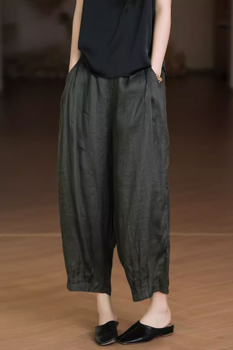 plus size womens spring linen pants with pockets C3857