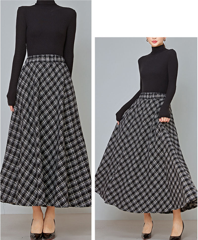 elastic waist a line long wool skirt C3724