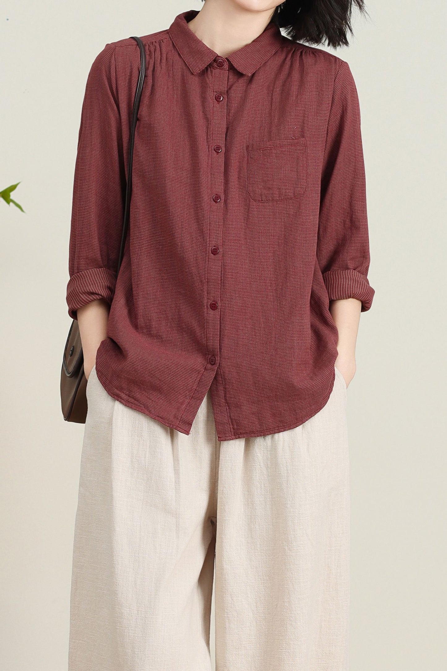 Loose fit plaid cotton blouse for women C4738