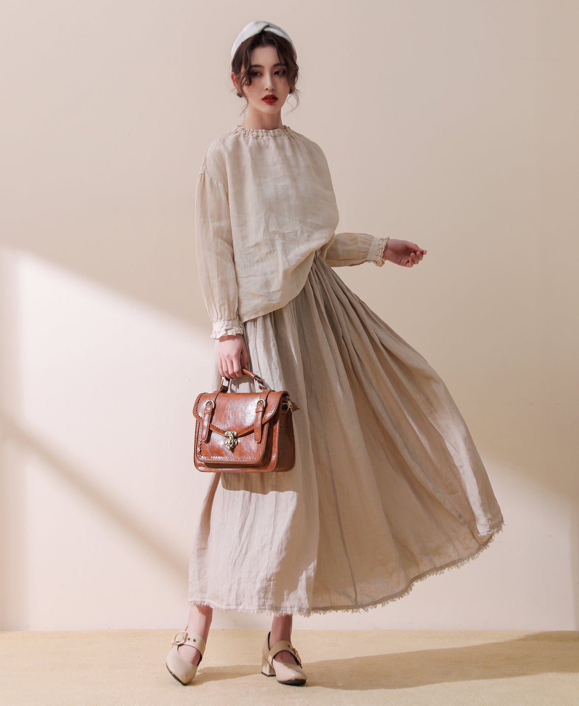 Beige Linen tops, Linen blouses, Women's Linen tops C1867